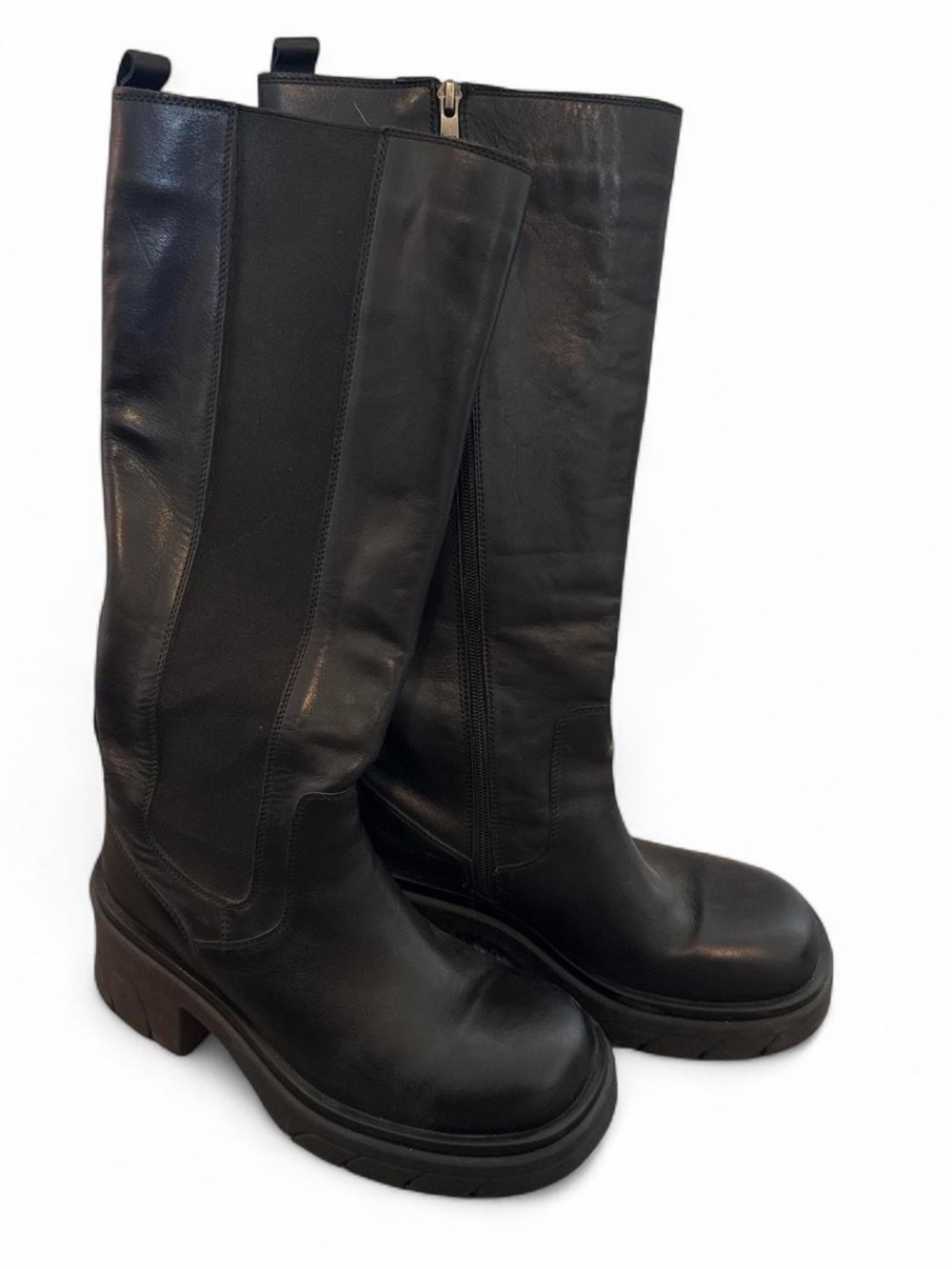 Steve Madden Black Leather Knee-High Platform Boots
